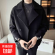 風(fēng)衣男短款2025秋冬季新款毛呢大衣男韓版潮流帥氣英倫風(fēng)呢子外套 黑色 XL
