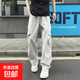 美式戶(hù)外潮牌工裝褲子男春秋季新款皺感直筒休閑褲防水登山傘兵褲 淺灰色 XL
