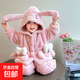 兒童家居服冬季新款女寶寶卡通小兔子連帽毛絨睡衣女童保暖套裝 PMK263連帽玉桂小狗-粉色 120 建議身高110-120cm