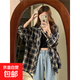 復古格子襯衫女春秋季2025年新款襯衣設計感薄款外搭上衣外套女 藏青色 XL 建議120-135斤