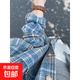 美式藍(lán)色格子襯衫女春季2025年新款復(fù)古內(nèi)搭疊穿外套上衣 藍(lán)色 L