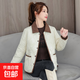小香風(fēng)撞色翻領(lǐng)菱格羽絨棉服女冬季韓版輕薄夾棉保暖棉衣短款外套 白色 2XL 【90-115斤】