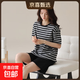 純棉睡衣女夏短袖套裝韓版可愛(ài)夏短褲卡通休閑季家居服2025年新款 黑灰條紋 L 【100-120斤】