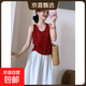 設計感后背扣子冰麻背心2025夏季新款韓版百搭休閑無(wú)袖上衣女 紅色 均碼 【建議80-120斤穿】