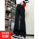 黑色柳葉彎刀牛仔褲男款cleanfit修身顯瘦顯腿長(cháng)褲子直筒微喇長(cháng)褲 黑色 XL