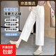 【涼感舒適】夏季新款女裝休閑褲女老錢(qián)風(fēng)闊腿八分褲寬松直筒褲子 白色 XL 【121-133斤】