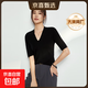 【阿瑪尼制造商】夏季新款天絲針織衫上衣女短袖優(yōu)雅萊塞爾打底衫 時(shí)尚黑 L （110-125斤 ）