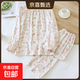 春秋純棉紗布睡衣女士家居服套裝長(cháng)袖寬松雙層紗數碼卡通印花學(xué)生 數碼紗布長(cháng)套*花園兔 M (160) （建議身高155-160）