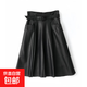 真皮中長(cháng)裙女2025秋冬新款高腰傘裙大擺裙綿羊皮感皮裙半身裙 黑色 XL