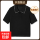 【阿瑪尼制造商】桑蠶絲翻領(lǐng)針織衫女手工釘珠短袖打底上衣 典雅黑 L （100-120斤）