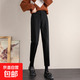 2025秋冬九分毛呢哈倫褲女高腰顯瘦直筒小蘿卜褲休閑加厚西裝褲子 2938素黑【高腰顯瘦毛呢褲】 S (推薦【80-90斤】)