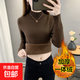 秋冬加絨毛衣女加厚一體絨內搭大碼半高領(lǐng)套頭打底針織衫保暖上衣 咖啡色【中領(lǐng)款】  【加厚一體絨】 L 105-115斤