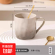 陶瓷ins馬克杯水杯家用創(chuàng  )意漸變色早餐杯高顏值手捏紋情侶咖啡杯 漸變杯灰色+勺 380ml
