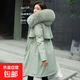 韓系寬松派克服女冬季收腰顯瘦棉服時(shí)尚百搭加絨厚皮毛一體外套 豆綠色 L （120斤以?xún)龋? title=