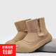 冬季新款雪地靴加絨開(kāi)口笑男情侶厚底棉鞋女保暖防水大頭馬丁靴子 卡其色 42