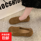 春秋季新款豆豆鞋單鞋軟底透氣媽媽鞋平底百搭舒適休閑一腳蹬布鞋 深咖 39