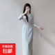 提花七分袖改良旗袍春秋少女款日?？纱┻B衣裙改良新中式國風(fēng)長(cháng)裙 淺藍色-不含配飾 L （105-115斤）