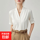 法式V領(lǐng)白色襯衫女2025年最新款高級感商務(wù)教資面試短袖職業(yè)上衣 665珍珠白【V領(lǐng)】 M 推薦【96-110斤】