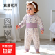 寶寶純棉高腰護肚秋衣褲套裝加厚保暖內衣兒童秋裝 紫藤花開(kāi) 80