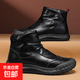 2025秋冬防水鞋防滑男鞋高幫休閑皮鞋男廚師勞保潮鞋黑色皮面鞋 黑色 42