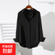 2025春秋季新款純色寬松長(cháng)袖襯衫女百搭氣質(zhì)顯瘦上衣休閑時(shí)尚襯衣 黑色【9102】 S 推薦80-95斤
