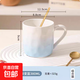 陶瓷ins馬克杯水杯家用創(chuàng  )意漸變色早餐杯高顏值手捏紋情侶咖啡杯 漸變杯藍色+勺 380ml