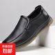 【父親節送禮】亞王牛筋底皮鞋真皮商務(wù)休閑鞋黑色套腳中老年爸爸 黑色 42