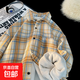 港風(fēng)格子襯衫男生加絨長(cháng)袖日系原宿風(fēng)復古潮牌寬松百搭襯衣送男友 橙色 M