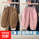 女童褲子純棉春秋裝百搭兒童長(cháng)褲女孩中小童外穿休閑洋氣束腳褲潮 花邊兩件：咖色+粉色 100 【建議身高90-100cm】