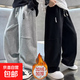 兒童裝男童褲子秋冬2025加絨中大童運動(dòng)褲寬松休閑闊腿褲男孩衛褲 黑色 RV2091 加絨 170
