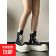 松糕厚底增高帆布鞋女高幫鞋2025新款夏秋季潮酷休閑板鞋小眾短靴 黑色 39