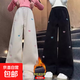 女童加絨褲子秋冬2025新款冬裝女孩冬季加厚條絨闊腿褲兒童休閑褲 黑色 RV2099 加絨 170