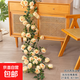 仿真玫瑰花藤假花塑料藤條空調管道纏繞藤蔓裝飾遮擋吊頂花條植物 鐵絲藤香檳色【泡泡玫瑰】1條/1.8米長(cháng)