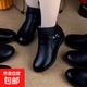 平底圓頭短靴2025秋冬季新款加絨中年靴子羊毛雪地靴子 黑色 36