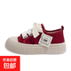 爆款帆布鞋女春季新款小眾百搭厚底休閑板鞋松糕餅干鞋子學(xué)生女鞋 酒紅色 單層 37