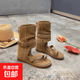 波西米亞2025新款夏季夾趾軟皮高幫羅馬涼鞋女套趾內增高短款涼靴 卡其色 39