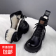 東北抗寒大棉靴女皮毛一體真皮羊毛雪地靴厚底加絨加厚保暖馬丁靴 黑色 37
