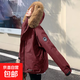 藏青色工裝派克棉服女冬情侶款加厚短款毛領(lǐng)棉襖外套 酒紅色 S
