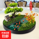 大圓桌中間轉盤(pán)擺花酒店餐桌擺件中式桌芯裝飾品假花擺設桌花盆景 直徑40厘米-松柏長(cháng)青