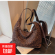 時(shí)尚大容量包包女包百搭麂皮絨2025新款復古休閑單肩包通勤托特包 棕色小豹紋