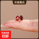 天然石榴石耳釘女s925純銀紅寶石水晶18K金高級感紅尖晶四爪耳飾 5*7純銀