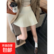 針織百褶裙毛呢短裙白色防走光A字半身裙女秋季百搭灰色高腰裙子 杏色 M