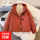 純色寬松短款棉服2025棉衣連帽冬季新款韓版加厚面包外套 安哥拉紅 2XL