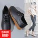 2025春秋款一腳蹬女士皮革鞋輕便軟底平底鞋單鞋休閑鞋百搭皮鞋子 黑色 38