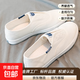 春夏季2025新款透氣小白鞋女學(xué)生懶人一腳蹬休閑防滑軟底帆布板鞋 白色 38
