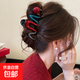 設計款波浪珍珠頭發(fā)抓夾大號鯊魚(yú)夾發(fā)夾女2025高級感夾子秋冬發(fā)飾 紅藍撞色紅珠波浪約10.5cm/