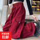 高腰直筒工裝褲BF寬松休閑運動(dòng)顯瘦春秋夏闊腿荷曼波男女新款褲子 紅色 紅色 L L【建議100-115斤】