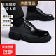 男士皮鞋春季英倫厚底休閑德比鞋男正裝結婚黑亮皮低幫馬丁靴 173黑色四季款亮皮 42