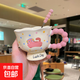 送女生禮品可愛(ài)ins風(fēng)陶瓷馬克杯帶勺子學(xué)生宿舍辦公室早餐咖啡杯 粉色可愛(ài)小貓【單杯+珠勺】