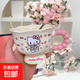 helloKitty凱蒂貓馬克杯陶瓷高顏值家用喝水杯子情人節送女友禮物 粉色高腳杯-拍照凱蒂【杯+珠勺】